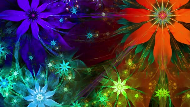 Радужный цвет, меняющий абстрактный фрактальный фон со сложными взаимосвязанными психоделическими цветами пространства — стоковое видео