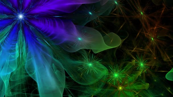 Колір веселки, що змінює абстрактний фрактальний фон зі складними взаємопов'язаними психоделічними просторовими квітами — стокове відео
