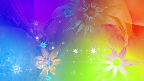 サイケデリックな魅惑的な色変化抽象的なフラクタルの背景で複雑な変化波状の空間の花で鮮やかな輝く色 — ストック動画