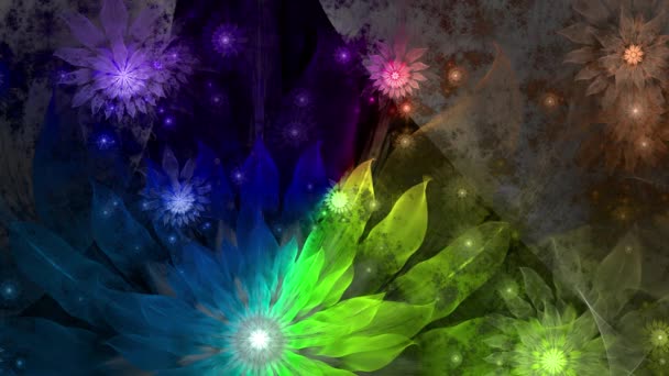 彩虹色变化抽象分形背景与复杂的相互关联的迷幻空间花朵在鲜亮的色彩 — 图库视频影像