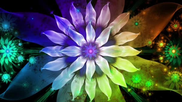 Rainbow kleur veranderende abstracte fractal achtergrond met ingewikkelde onderling verbonden psychedelische ruimte bloemen — Stockvideo