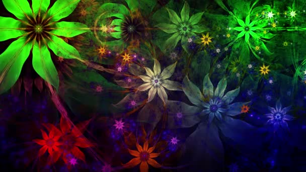 彩虹色彩变化抽象分形背景与错综复杂的相互关联的迷幻空间花朵 — 图库视频影像