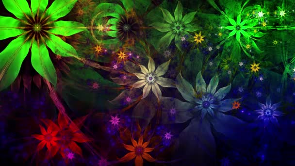 Rainbow kleur veranderende abstracte fractal achtergrond met ingewikkelde onderling verbonden psychedelische ruimte bloemen — Stockvideo