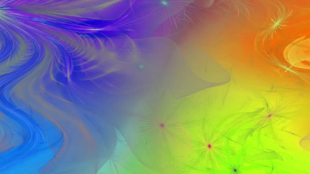 彩虹色彩变化抽象的分形背景与复杂的相互关联的迷幻空间花朵 中间有一朵大花 它们都在缓慢地移动和脉动 — 图库视频影像
