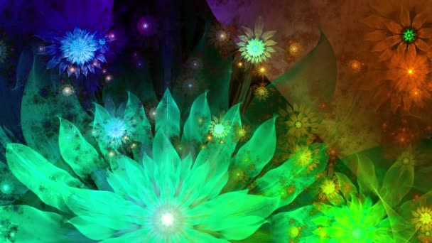 Tęczowy kolor zmieniający abstrakcyjne fraktalne tło z skomplikowanymi połączonymi psychodelicznymi kwiatami przestrzeni — Wideo stockowe