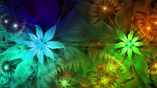 Rainbow color changing abstract fractal background with intricate interconnected psychedelic space flowers — Stock Video