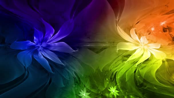 サイケデリックな波状で波打つ魅惑的な色変化抽象的なフラクタルの背景で複雑な変化と鮮やかな輝く色で大きな空間の花をねじれ — ストック動画
