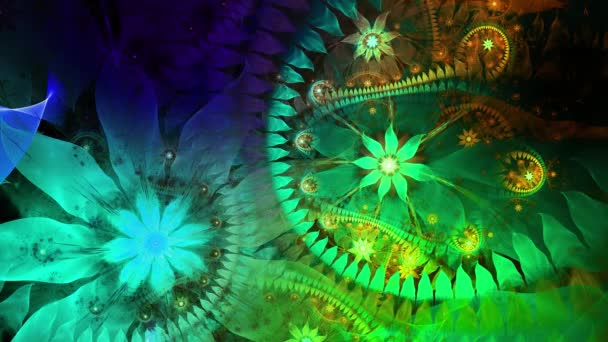 Rainbow kleur veranderende abstracte fractal achtergrond met ingewikkelde onderling verbonden psychedelische ruimte bloemen — Stockvideo