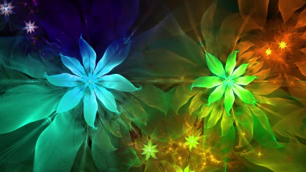 Rainbow color changing abstract fractal background with intricate interconnected psychedelic space flowers — Stock Video