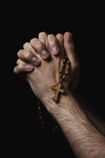 Náboženský Koncept Křesťanské Náboženství Ruce Pevně Složené Modlitbě Rukou Dřevěného — Stock fotografie