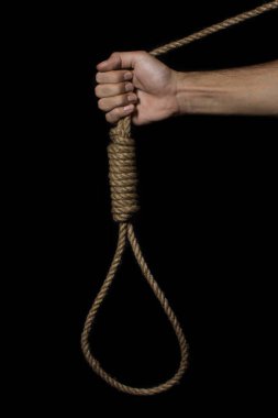 Siyah arka planda bir ilmik var. Sosyal bir sorun. Yolun sonu.