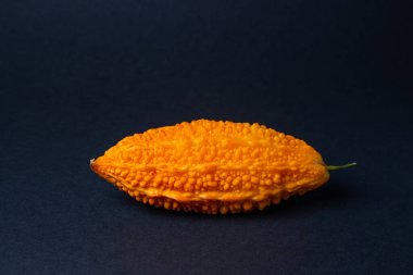 Siyah arka planda Momordica. Egzotik bir sebze..