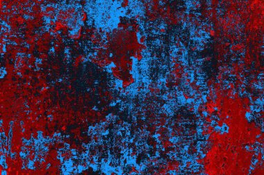 Kırmızı ve mavi renkli grungy duvar, desenli arka plan