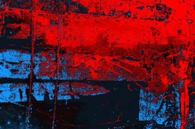 Kırmızı ve mavi renkli grungy duvar, desenli arka plan