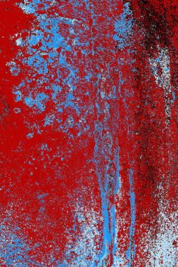 Kırık tarih arkaplanı olan kırmızı, mavi ve siyah grunge duvar