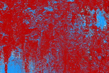 Kırık tarih arkaplanı olan kırmızı, mavi ve siyah grunge duvar