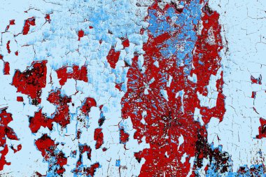 Kırık tarih arkaplanı olan kırmızı, mavi ve siyah grunge duvar