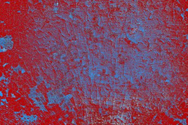 Kırık tarih arkaplanı olan kırmızı, mavi ve siyah grunge duvar