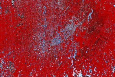 Kırık tarih arkaplanı olan kırmızı, mavi ve siyah grunge duvar