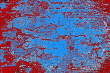 Kırık tarih arkaplanı olan kırmızı, mavi ve siyah grunge duvar