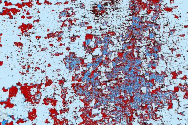 Kırık tarih arkaplanı olan kırmızı, mavi ve siyah grunge duvar