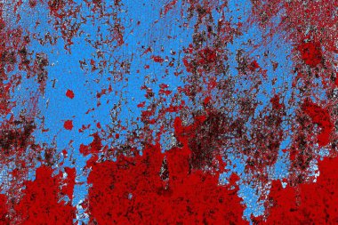 Kırık tarih arkaplanı olan kırmızı, mavi ve siyah grunge duvar