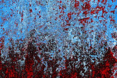 Kırık tarih arkaplanı olan kırmızı, mavi ve siyah grunge duvar