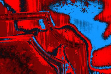 Neon kırmızı ve mavi renkli grunge duvar dokusu arkaplanı