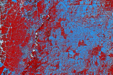 Kırık tarih arkaplanı olan kırmızı, mavi ve siyah grunge duvar