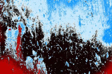 kırmızı mavi ve siyah duvar dokusu ve soyulmuş eski boya. 