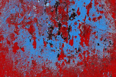 Kırık tarih arkaplanı olan kırmızı, mavi ve siyah grunge duvar
