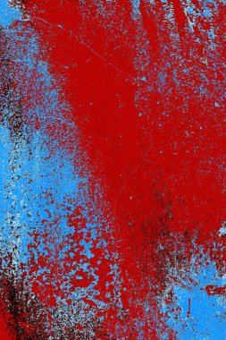 Kırık tarih arkaplanı olan kırmızı, mavi ve siyah grunge duvar