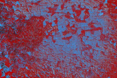 Kırık tarih arkaplanı olan kırmızı, mavi ve siyah grunge duvar