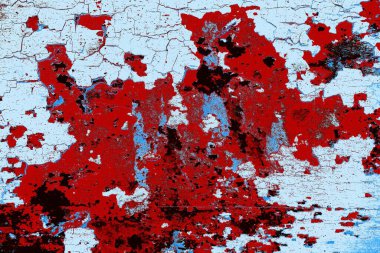 Kırık tarih arkaplanı olan kırmızı, mavi ve siyah grunge duvar