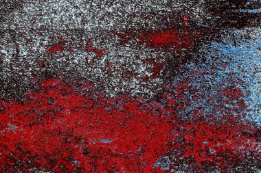 Kırık tarih arkaplanı olan kırmızı, mavi ve siyah grunge duvar