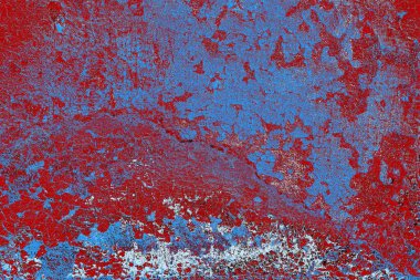 Kırık tarih arkaplanı olan kırmızı, mavi ve siyah grunge duvar