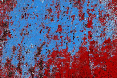 Kırık tarih arkaplanı olan kırmızı, mavi ve siyah grunge duvar