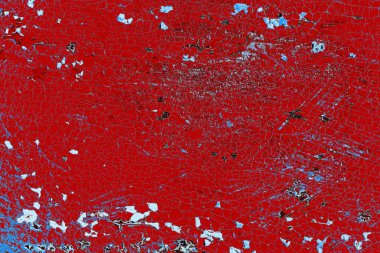 Kırık tarih arkaplanı olan kırmızı, mavi ve siyah grunge duvar