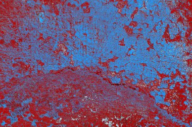 Kırık tarih arkaplanı olan kırmızı, mavi ve siyah grunge duvar