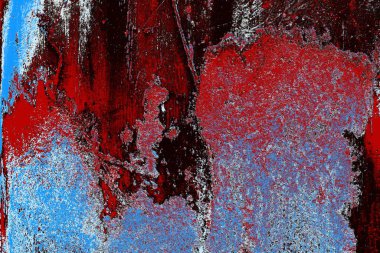 Kırık tarih arkaplanı olan kırmızı, mavi ve siyah grunge duvar