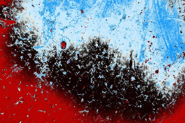 kırmızı mavi ve siyah duvar dokusu ve soyulmuş eski boya. 