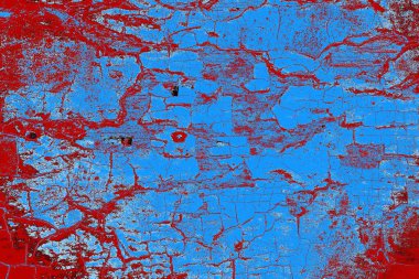 Kırık tarih arkaplanı olan kırmızı, mavi ve siyah grunge duvar