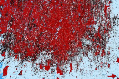 Kırık tarih arkaplanı olan kırmızı, mavi ve siyah grunge duvar