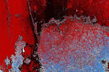 Kırık tarih arkaplanı olan kırmızı, mavi ve siyah grunge duvar