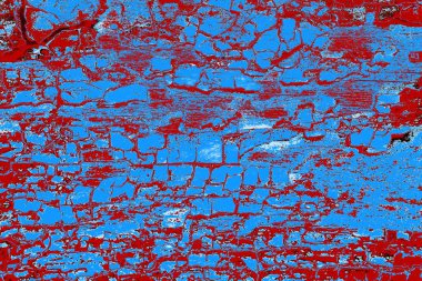 Kırık tarih arkaplanı olan kırmızı, mavi ve siyah grunge duvar