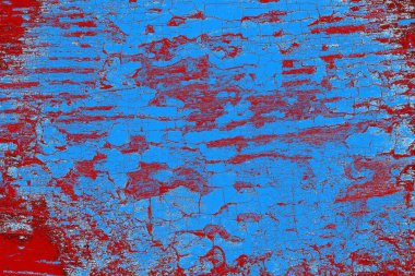Kırık tarih arkaplanı olan kırmızı, mavi ve siyah grunge duvar
