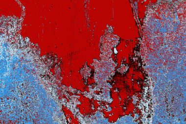 Kırık tarih arkaplanı olan kırmızı, mavi ve siyah grunge duvar