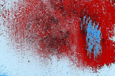 Kırık tarih arkaplanı olan kırmızı, mavi ve siyah grunge duvar