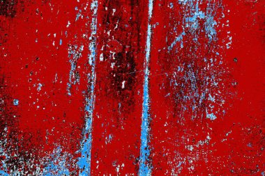 Kırık tarih arkaplanı olan kırmızı, mavi ve siyah grunge duvar