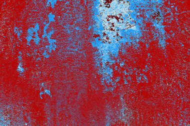 Kırık tarih arkaplanı olan kırmızı, mavi ve siyah grunge duvar